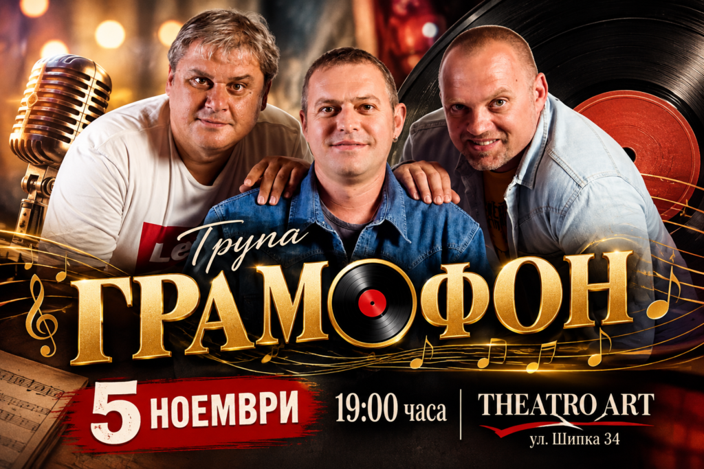 На 5 ноември от 19:00 часа концерт на група ГРАМОФОН в THEATRO ART на ул. Шипка 34.